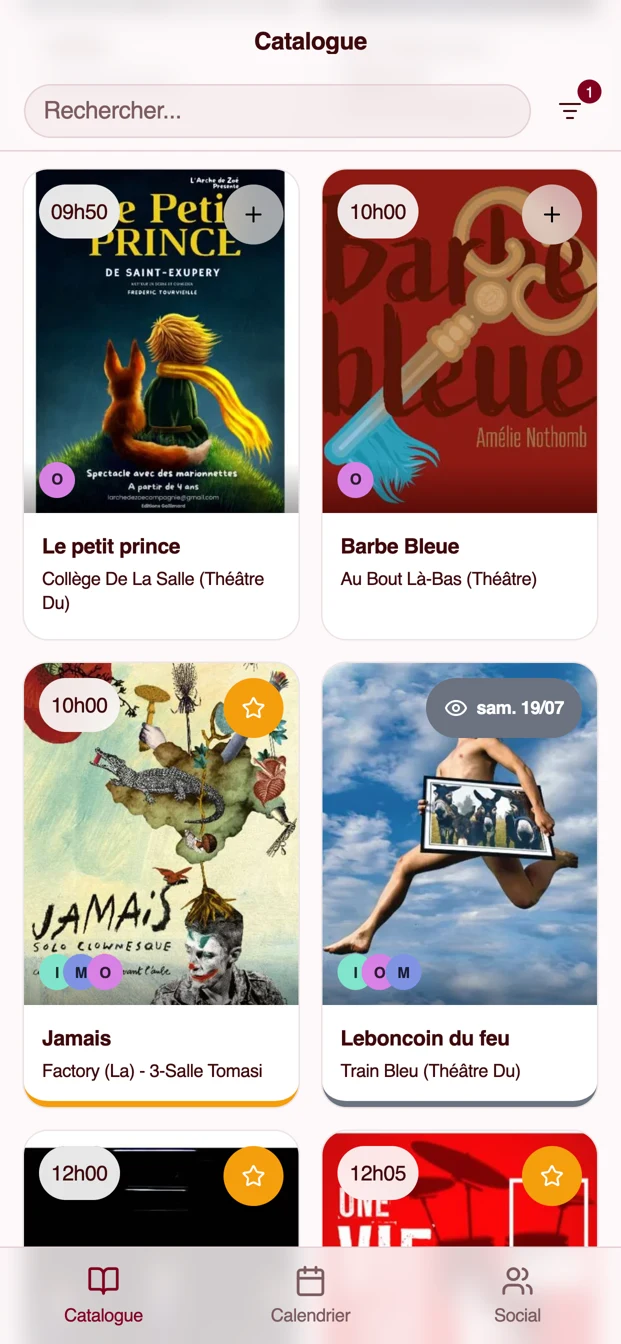 Le catalogue des spectacles dans Pokelin