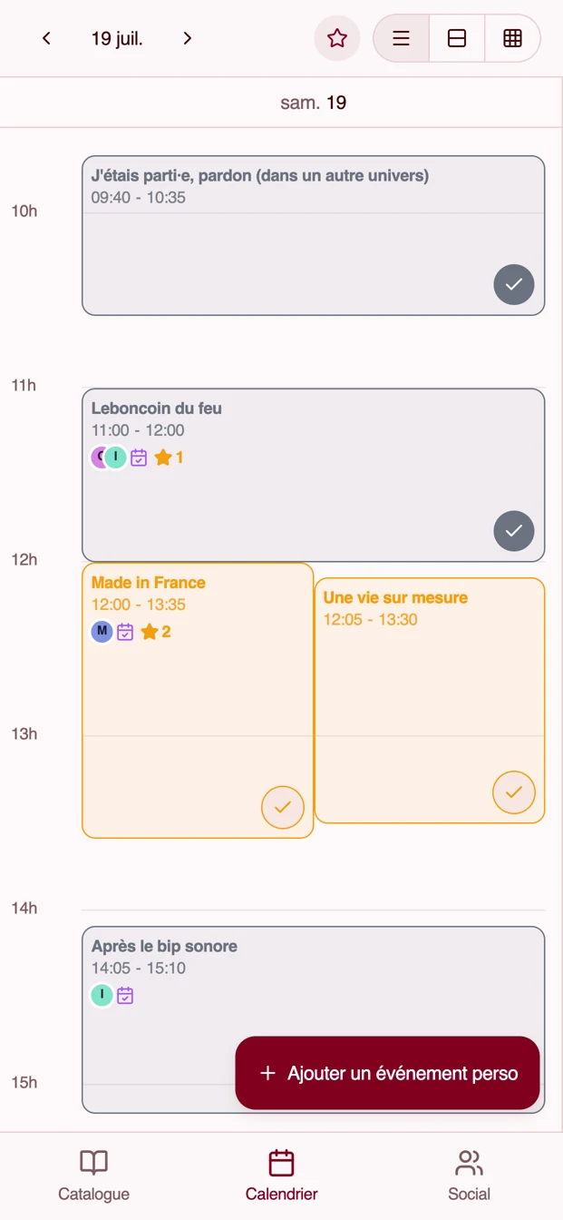 Le calendrier journalier des spectacles dans Pokelin